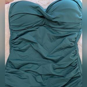 Anne Cole Strapless One Piece Swimsuit Ocean Green Ruched Tummy Control Size 6